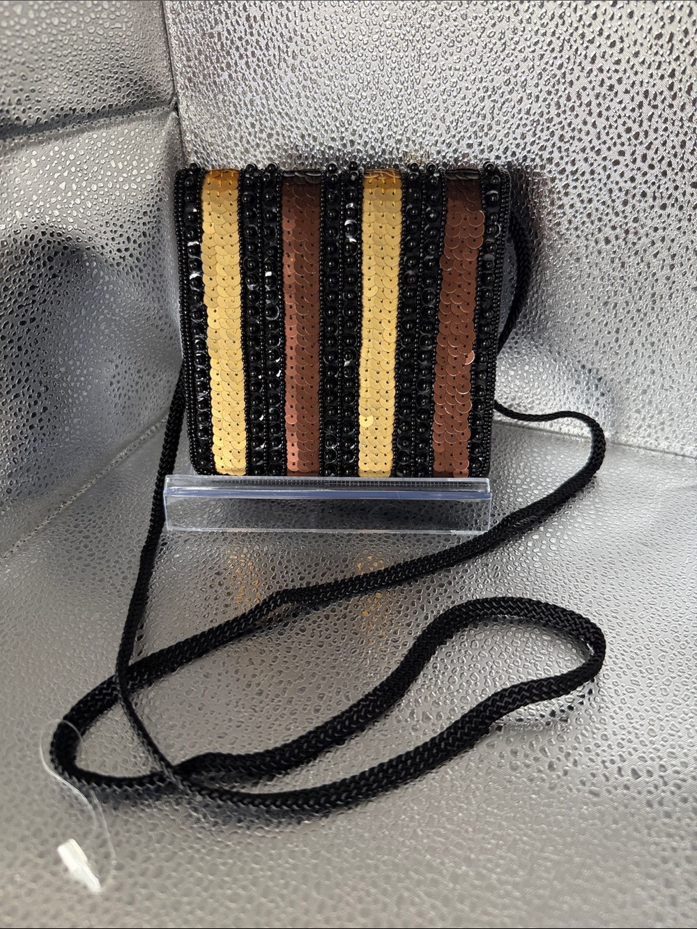 Casual Corner Striped Sequin Crossbody Black, Gold, Brown NWOT